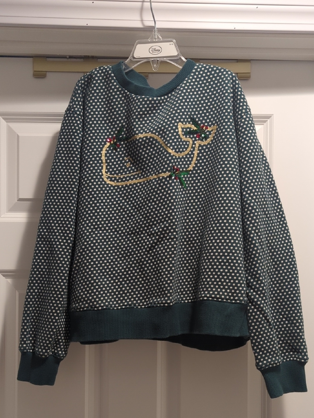 Vineyard Vines Teal Dot Whale Crew Sweatshirt with Gold Whale Stitch